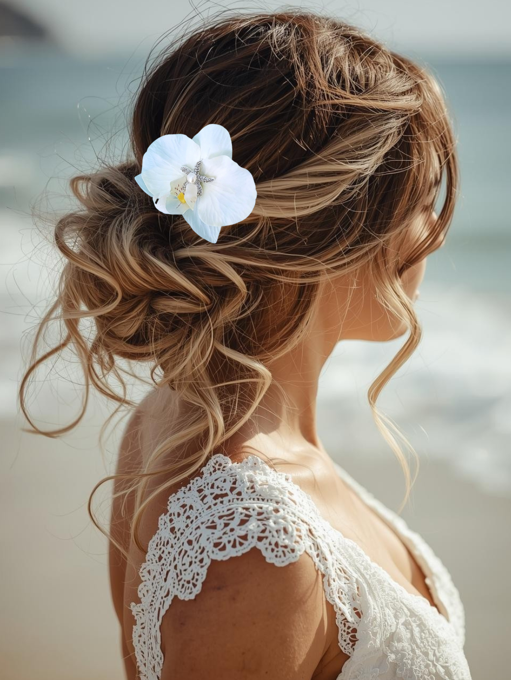 Real Touch Orchid Bridal Hair Clip with crystal starfish and pearl